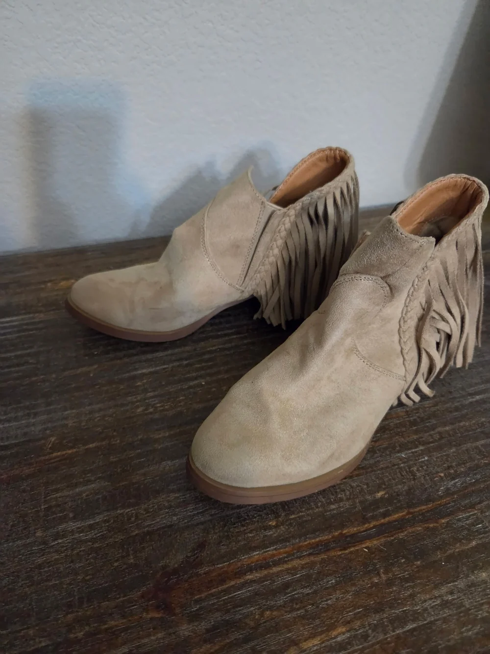 Not Rated Suede Fringe Ankle Boots - Taupe